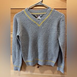 Woven Heart Gray Sweater with Yellow Trim